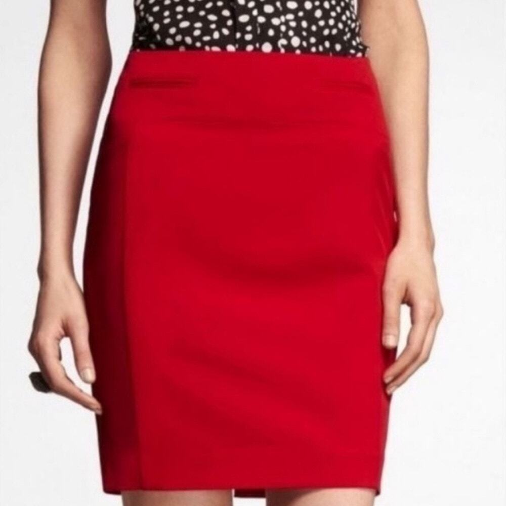 Express Design Studio Red Pencil Skirt Leopard Print Lining Laced Back, Sz 4